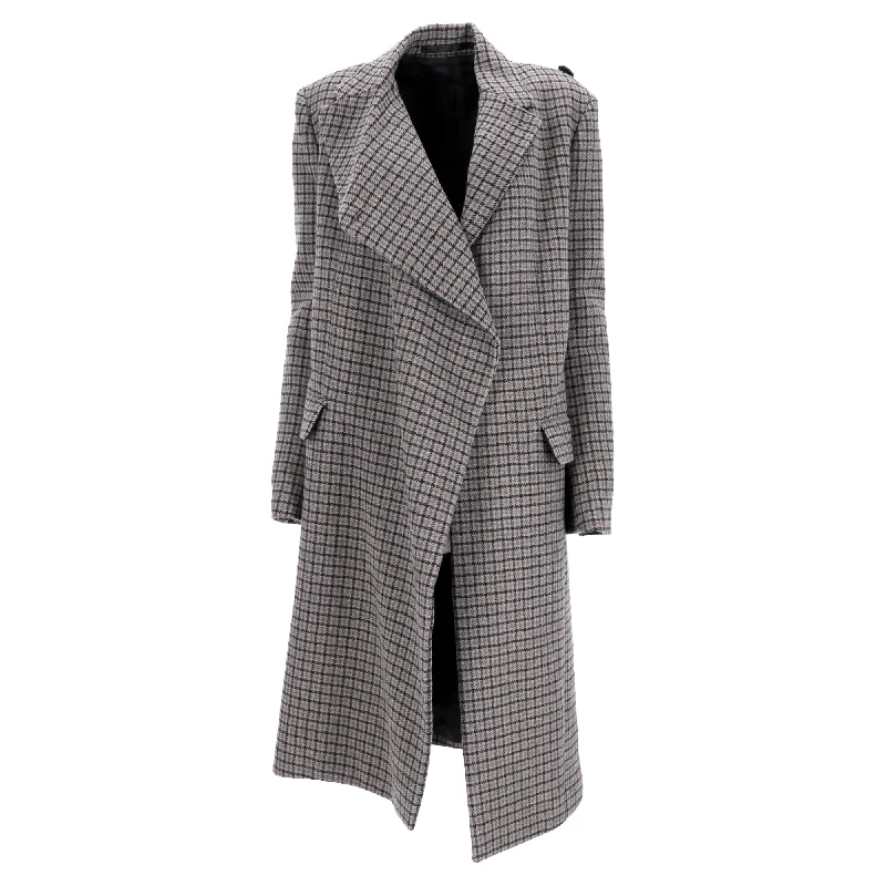 Luxury Women's Clothing Balenciaga Houndstooth Long Coat in Grey Wool