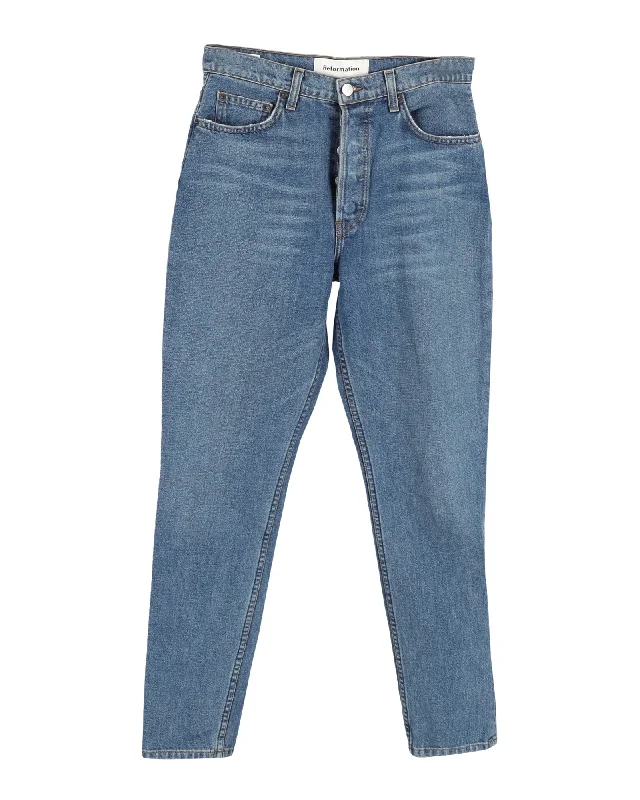 Women Clothing Reformation Jeans in Blue Cotton Denim