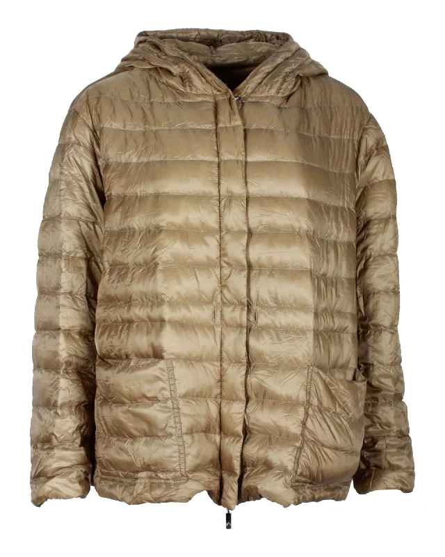 Women's Plus-Size Outfit Moncler Hooded Padded Down Jacket in Olive Nylon Canvas