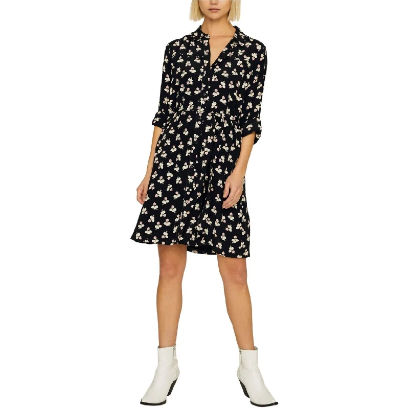 Women's Date Night Outfit Sanctuary Clothing Womens Floral Print Shirt Dress, Black, Small