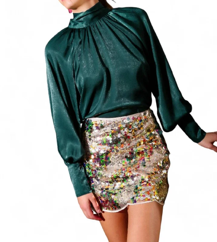 Winter Wardrobe Clearance Sequin Wave Hem Skirt In Gold Multi