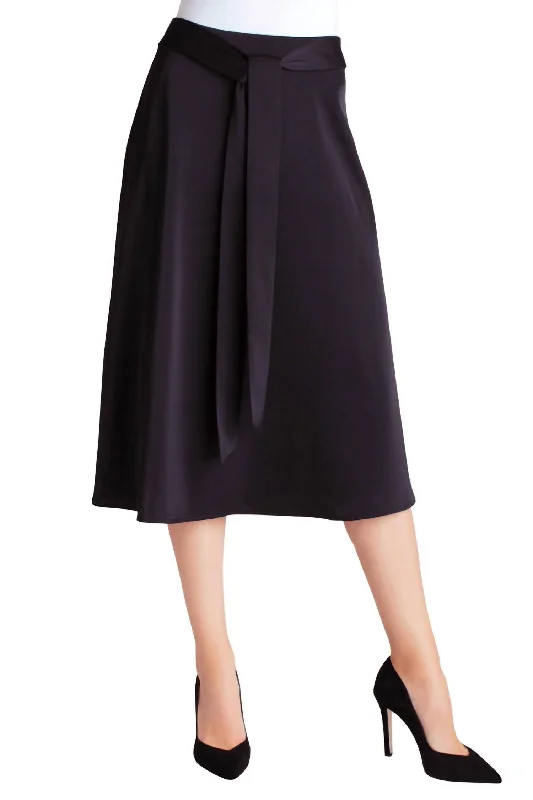 Women's Activewear Apparel Matte Shine Belted Midi Skirt In Black