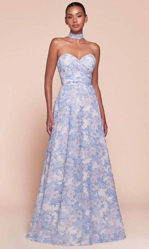 Unique Women's Fashion Pieces Ladivine 7443 - Strapless Floral Printed Evening Dress