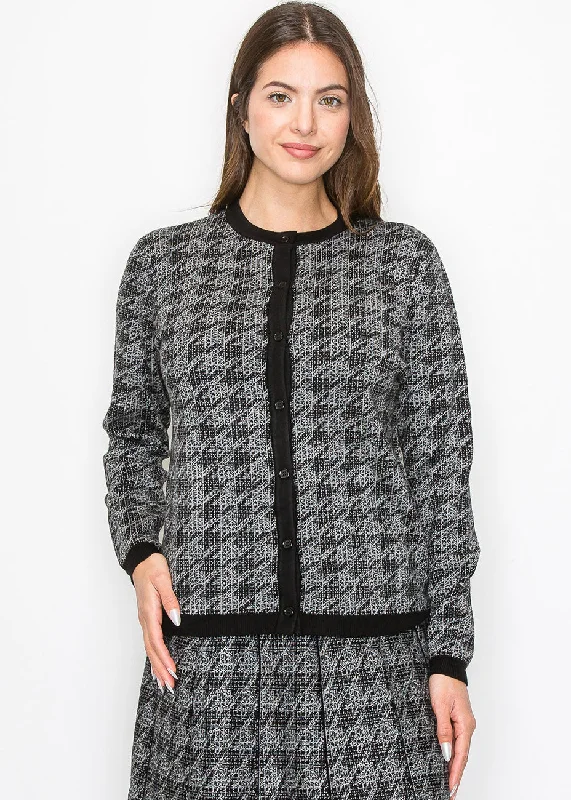 Modern Women's Apparel Timeless Houndstooth Knit Cardigan