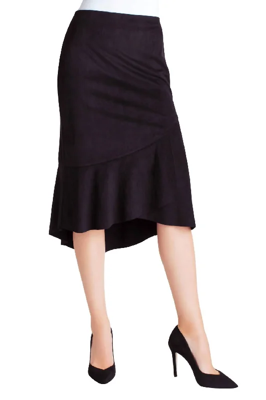 Women's Outerwear Apparel Ruffle Hem Midi Skirt In Black