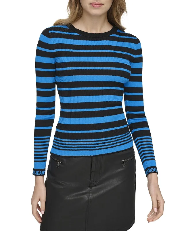 Online Boutiques Affordable DKNY Stripe Logo Cuff Sweater